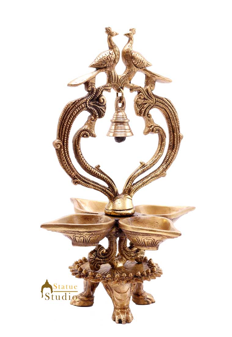 Brass South Indian Style Parrot Bird Diya Diwali Religious Décor Showpiece 11" - Image 2