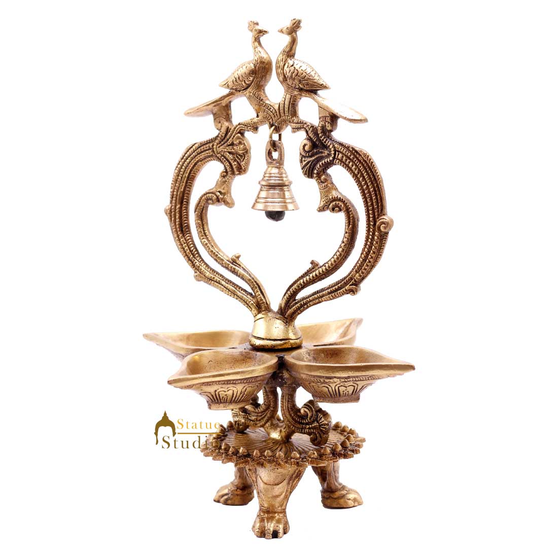 Brass South Indian Style Parrot Bird Diya Diwali Religious Décor Showpiece 11"