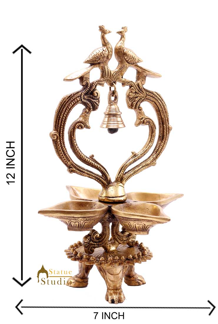Brass South Indian Style Parrot Bird Diya Diwali Religious Décor Showpiece 11" - Image 5