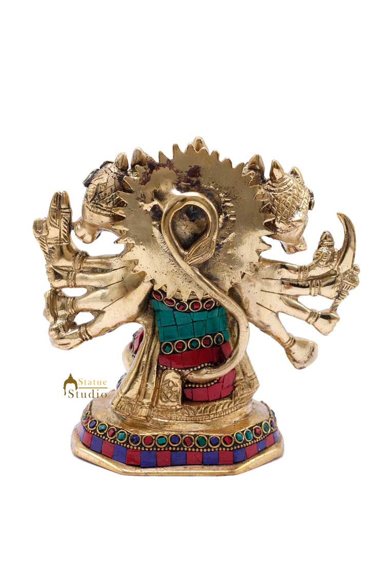 Brass Pawanputra Five Headed Panchmukhi Hanuman Inlay Décor Gift Statue Idol 7" - Image 6
