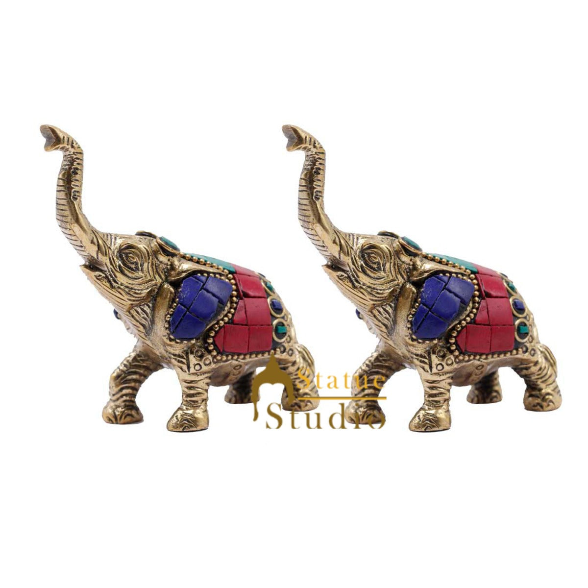 Indian Brass Elephant Pair Lucky Feng Shui Vastu Home Decorative Showpiece 3" - Image 3