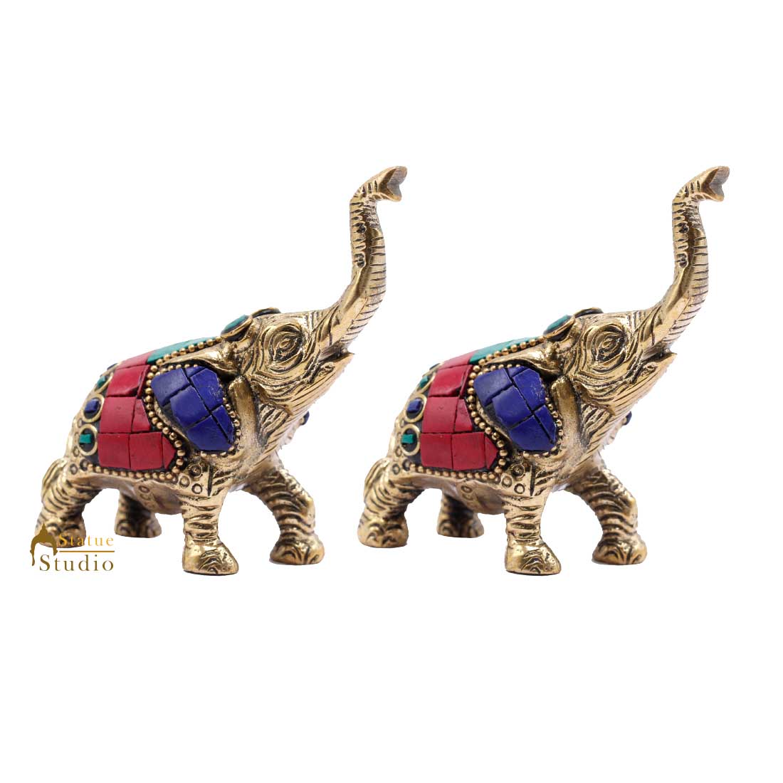 Indian Brass Elephant Pair Lucky Feng Shui Vastu Home Decorative Showpiece 3" - Image 4