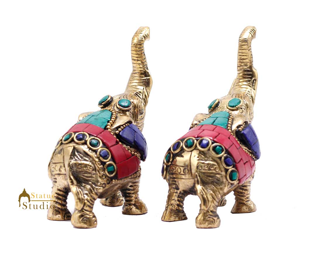 Indian Brass Elephant Pair Lucky Feng Shui Vastu Home Decorative Showpiece 3" - Image 5