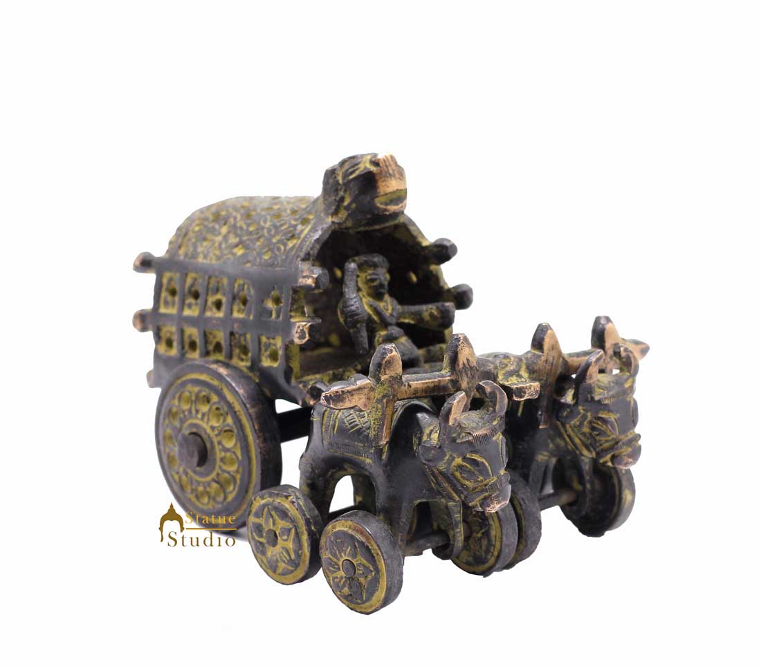 Brass Antique Finish Cattle Cart Replica statue show pieces for Home Décor items for Living Room