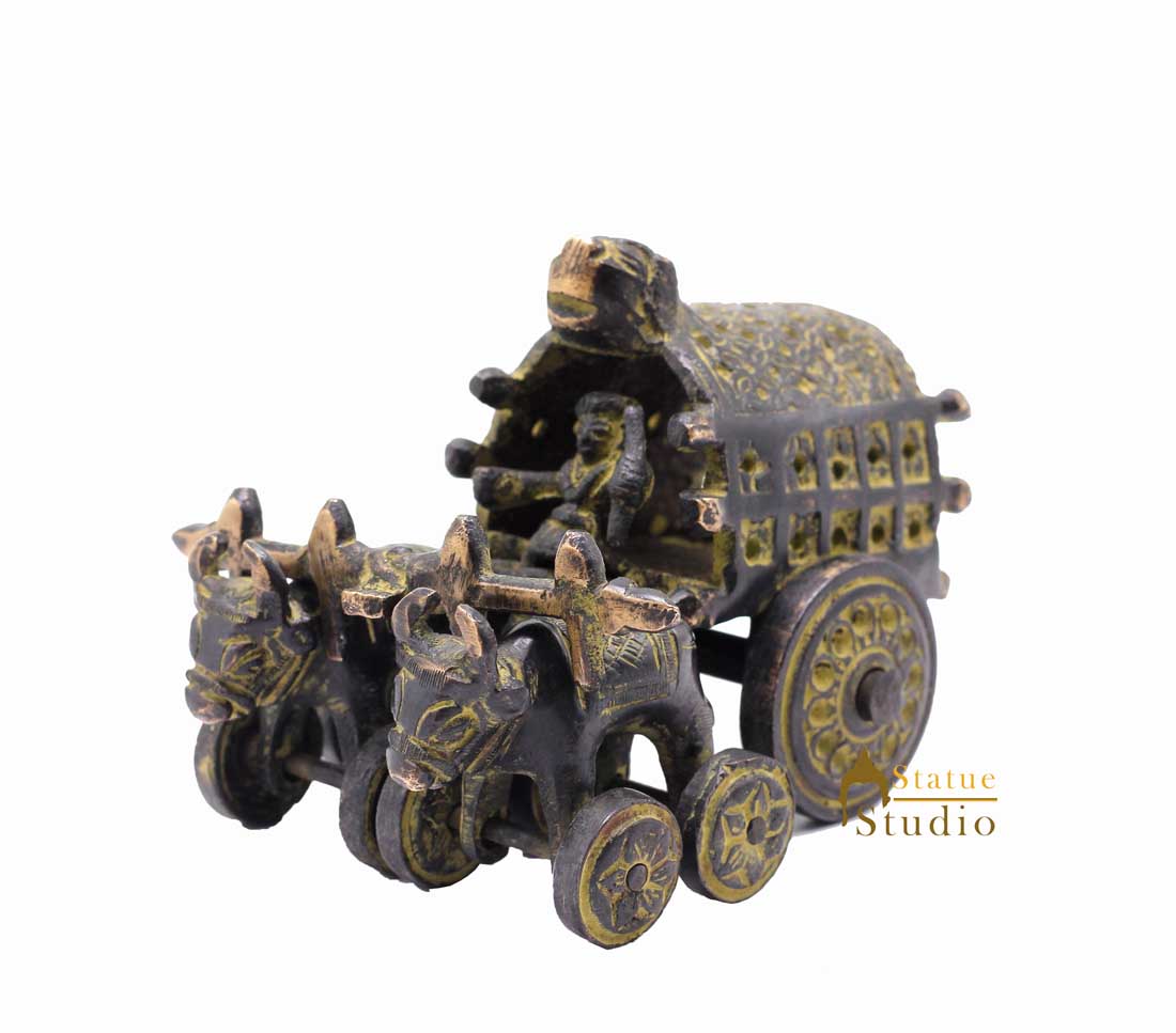 Brass Antique Finish Cattle Cart Replica statue show pieces for Home Décor items for Living Room