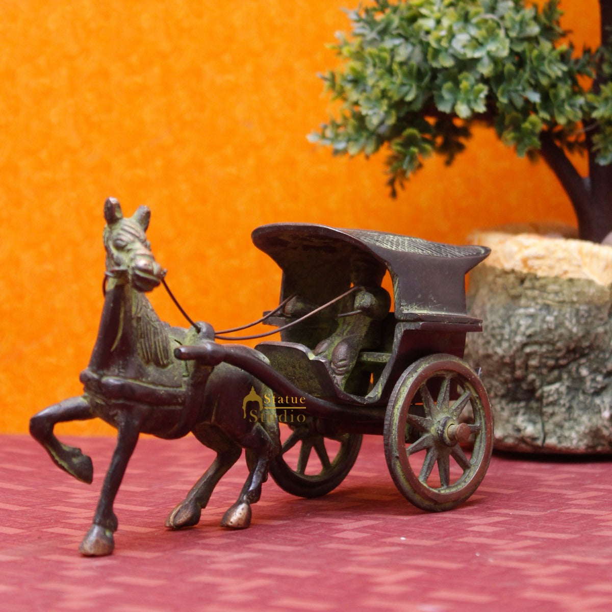 Brass Antique Finish Horse Cart Replica statue show pieces for Home Décor items for Living Room - Eco-friendly - Sama Homes