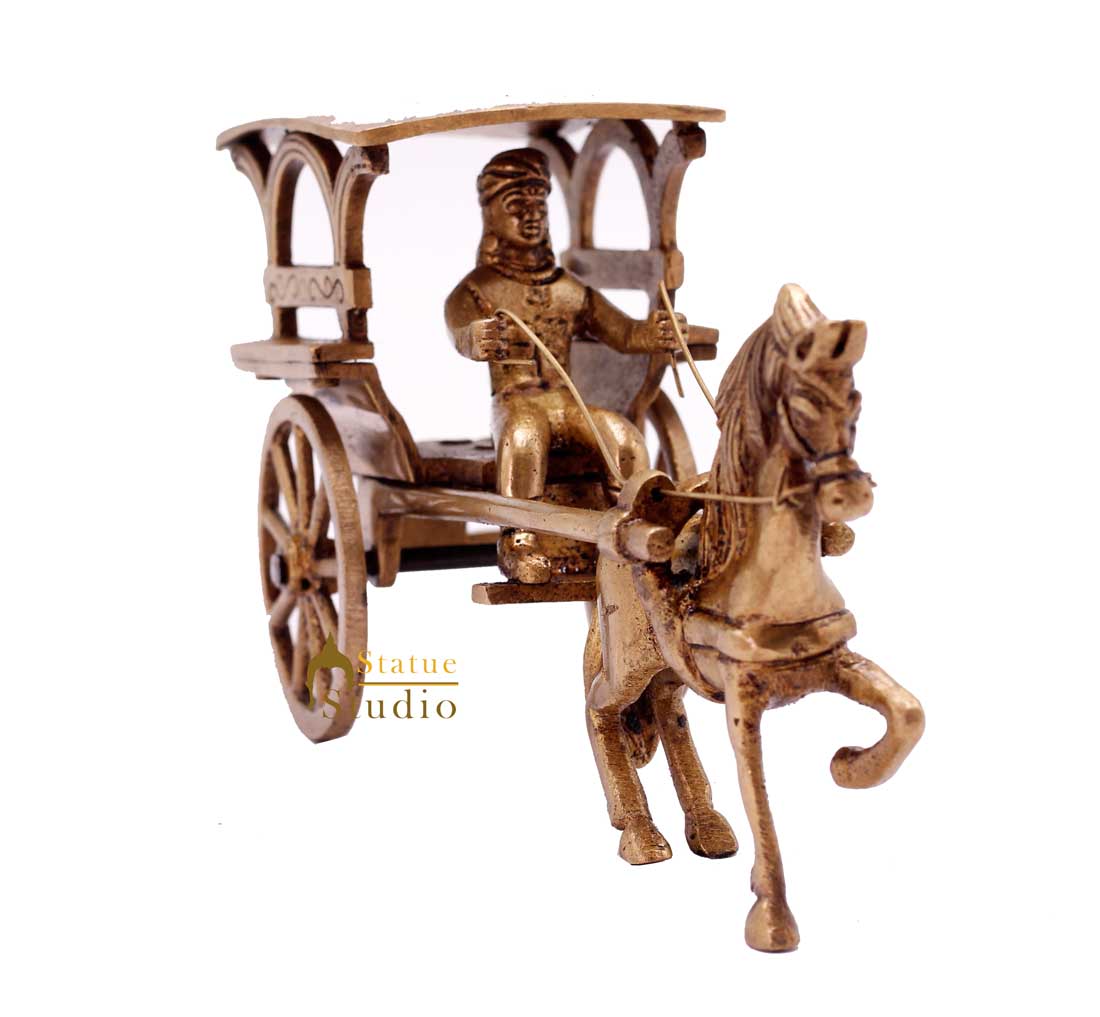 Brass Antique Finish Horse Cart Replica statue show pieces for Home Décor items for Living Room