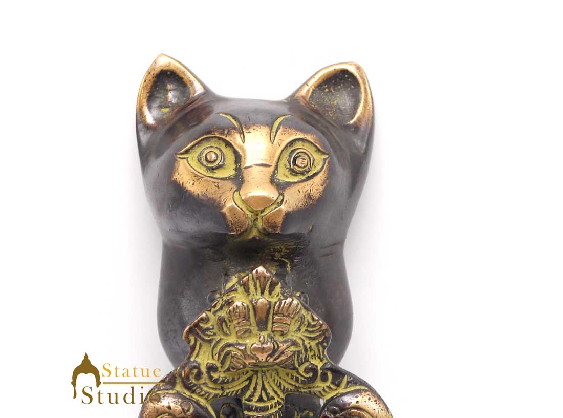 Brass Antique Look Cat Door Knocker Home Decorative Items Showpiece - Image 4