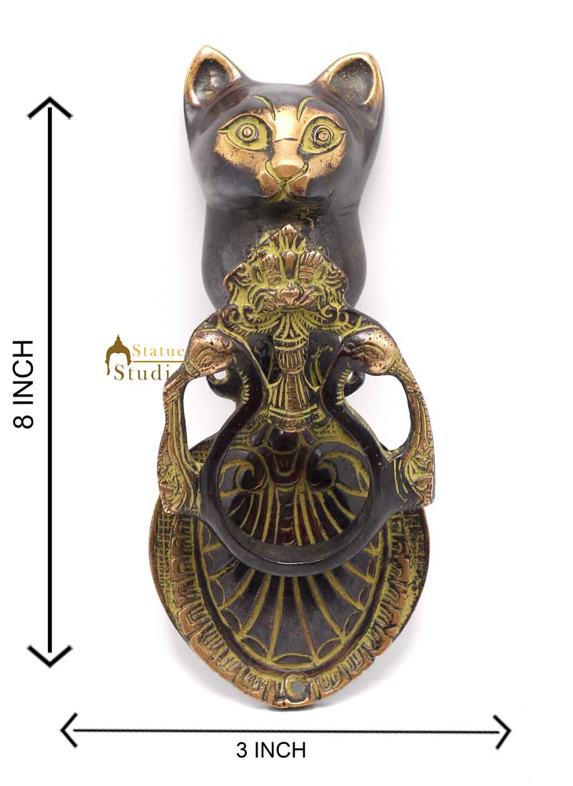 Brass Antique Look Cat Door Knocker Home Decorative Items Showpiece