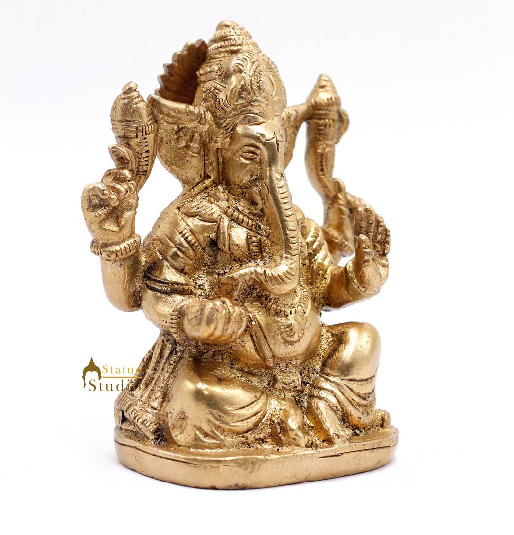 Brass Small Ganesha Idol For Lucky Diwali Coporate Gift Solid Ganesha Statue 4"