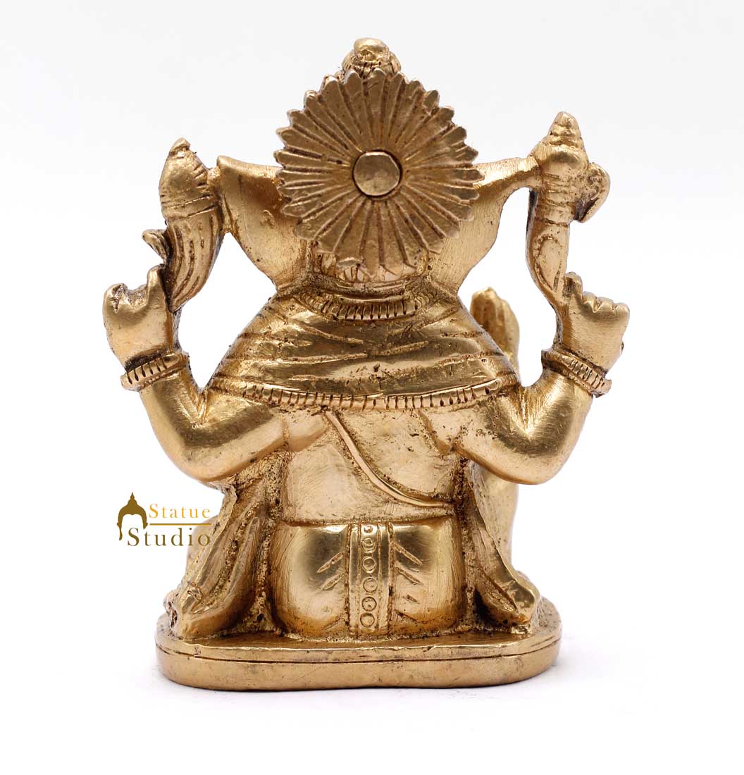 Brass Small Ganesha Idol For Lucky Diwali Coporate Gift Solid Ganesha Statue 4" - Image 5