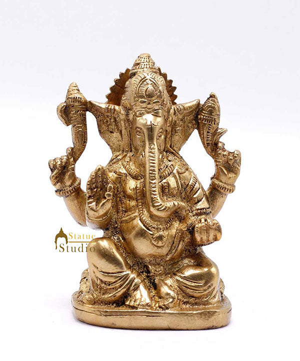 Brass Small Ganesha Idol For Lucky Diwali Coporate Gift Solid Ganesha Statue 4" - Eco-friendly - Sama Homes