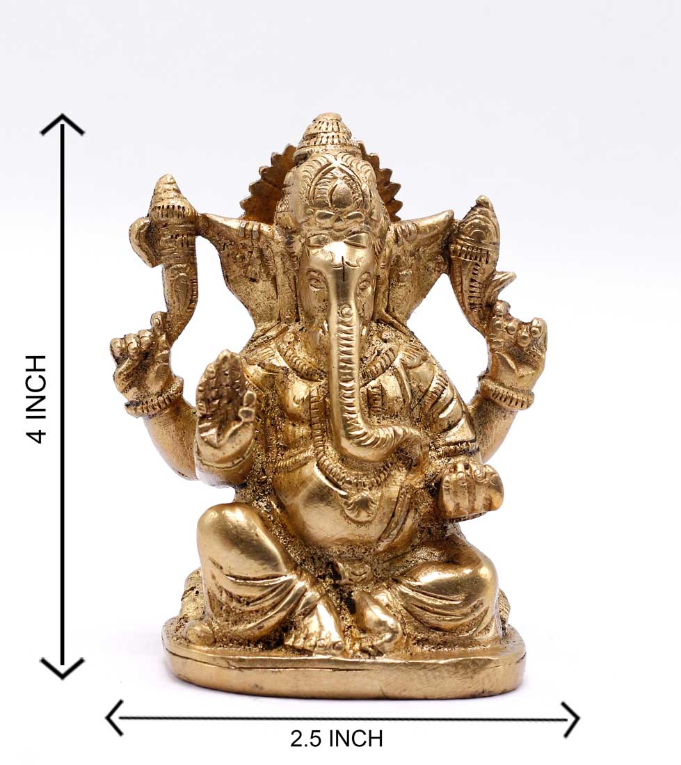 Brass Small Ganesha Idol For Lucky Diwali Coporate Gift Solid Ganesha Statue 4" - Image 6