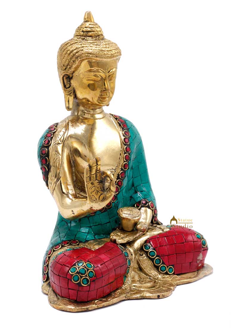 Brass Buddha Statue For Home Décor Showpiece Gifting Handmade Figurine Idol 9" - Image 3