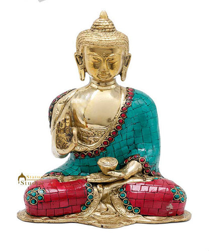 Brass Buddha Statue For Home Décor Showpiece Gifting Handmade Figurine Idol 9" by vendor-unknown - Buddha