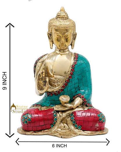 Brass Buddha Statue For Home Décor Showpiece Gifting Handmade Figurine Idol 9" by vendor-unknown - Buddha (View 5)