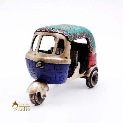 Brass Antique Finish Indian Auto Rickshaw Replica show pieces for Home Décor items for Living Room by vendor-unknown - Decor (View 3)