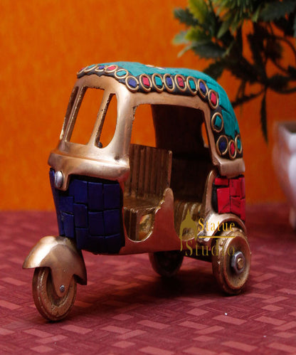 Brass Antique Finish Indian Auto Rickshaw Replica show pieces for Home Décor items for Living Room by vendor-unknown - Decor (View 2)