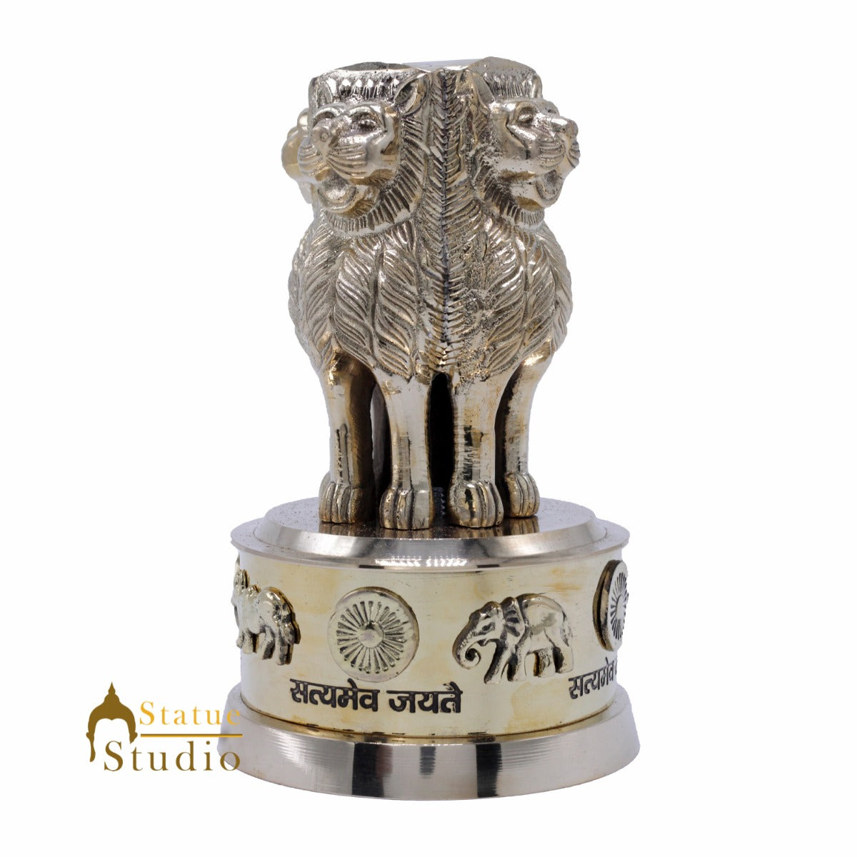 StatueStudio Brass Decorative Ashoka Stambh Emblem India Ashok Chakra Pillar Memento Sculpture Home Office Desk Artwork Showpiece 6.5" - Image 3