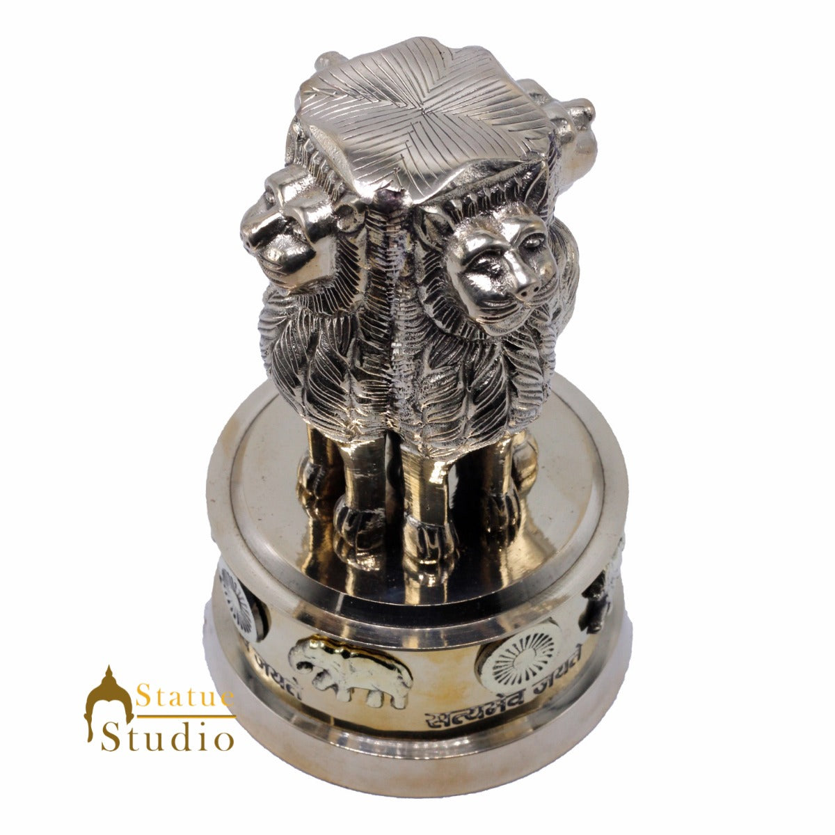 StatueStudio Brass Decorative Ashoka Stambh Emblem India Ashok Chakra Pillar Memento Sculpture Home Office Desk Artwork Showpiece 6.5" - Image 4