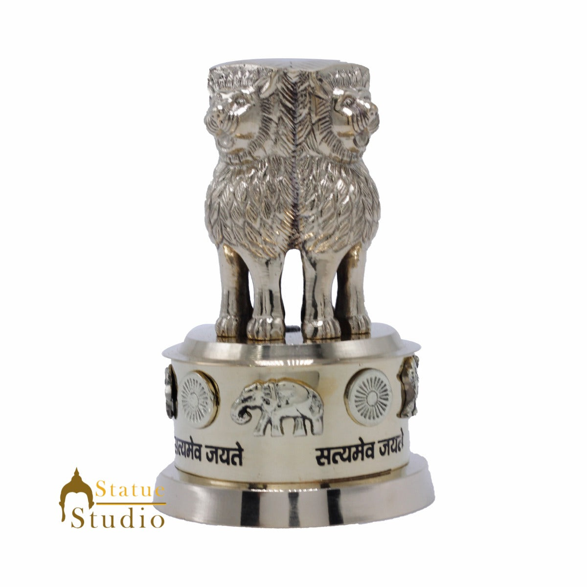 StatueStudio Brass Decorative Ashoka Stambh Emblem India Ashok Chakra Pillar Memento Sculpture Home Office Desk Artwork Showpiece 5.5" - Image 3