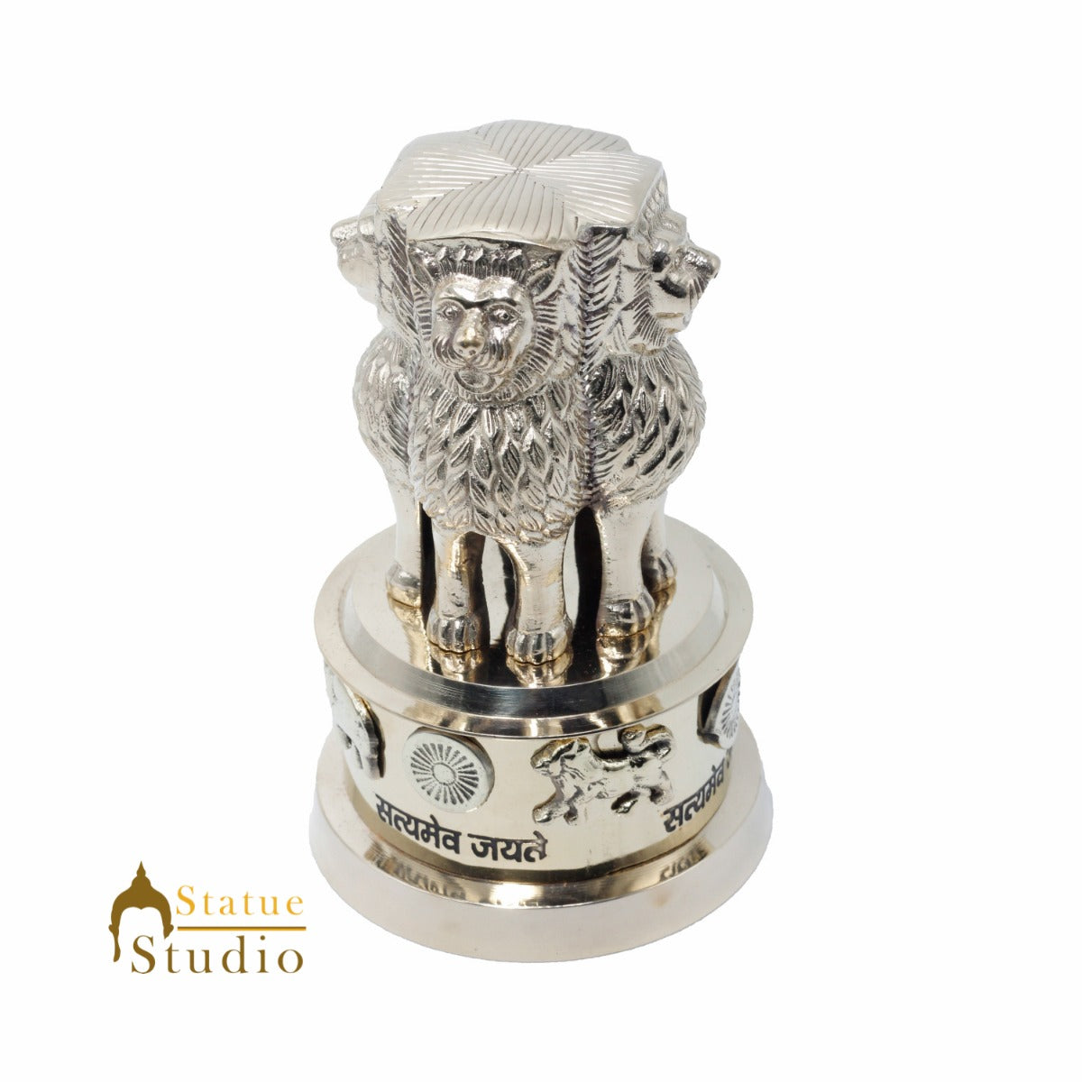 StatueStudio Brass Decorative Ashoka Stambh Emblem India Ashok Chakra Pillar Memento Sculpture Home Office Desk Artwork Showpiece 5.5" - Image 4