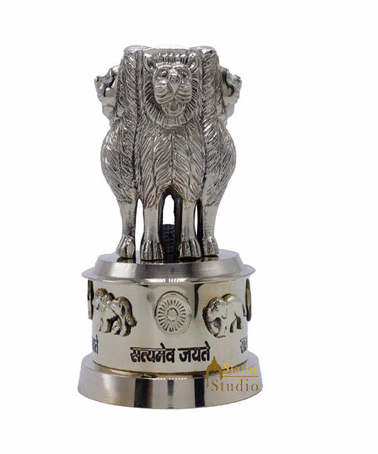 StatueStudio Brass Decorative Ashoka Stambh Emblem India Ashok Chakra Pillar Memento Sculpture Home Office Desk Artwork Showpiece 5"