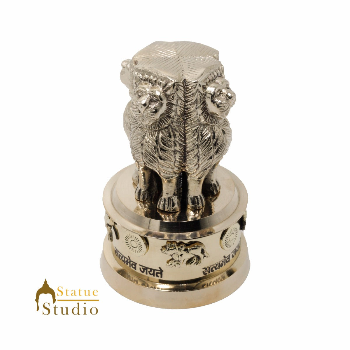 StatueStudio Brass Decorative Ashoka Stambh Emblem India Ashok Chakra Pillar Memento Sculpture Home Office Desk Artwork Showpiece 5" - Image 4
