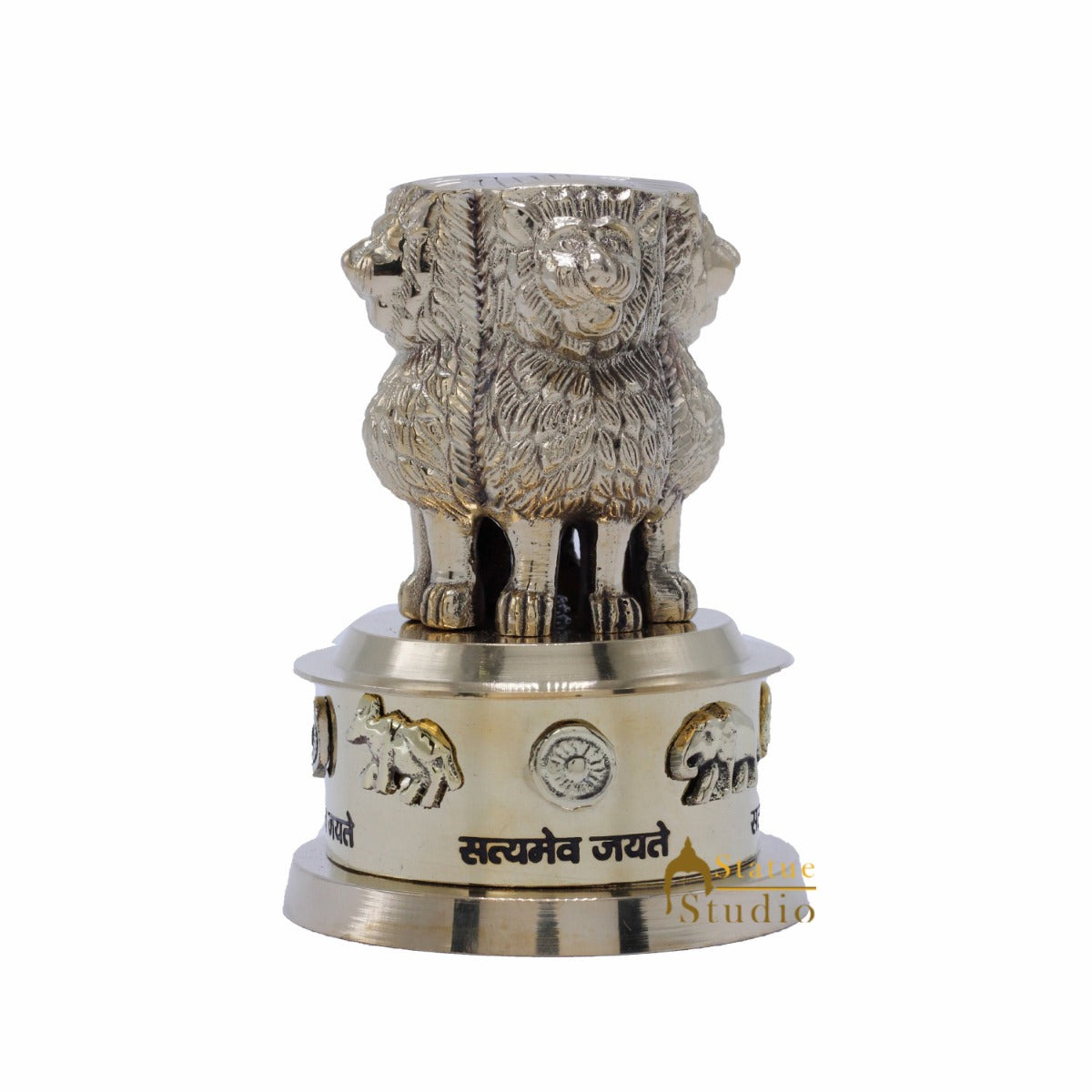 StatueStudio Brass Decorative Ashoka Stambh Emblem India Ashok Chakra Pillar Memento Sculpture Home Office Desk Artwork Showpiece 4" - Image 2