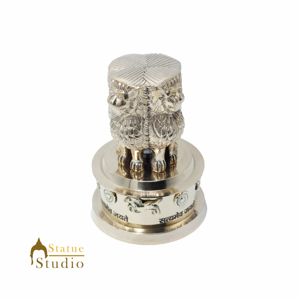 StatueStudio Brass Decorative Ashoka Stambh Emblem India Ashok Chakra Pillar Memento Sculpture Home Office Desk Artwork Showpiece 4"