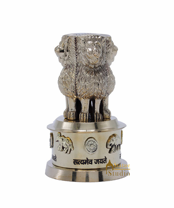 StatueStudio Brass Decorative Ashoka Stambh Emblem India Ashok Chakra Pillar Memento Sculpture Home Office Desk Artwork Showpiece 4" - Eco-friendly - Sama Homes