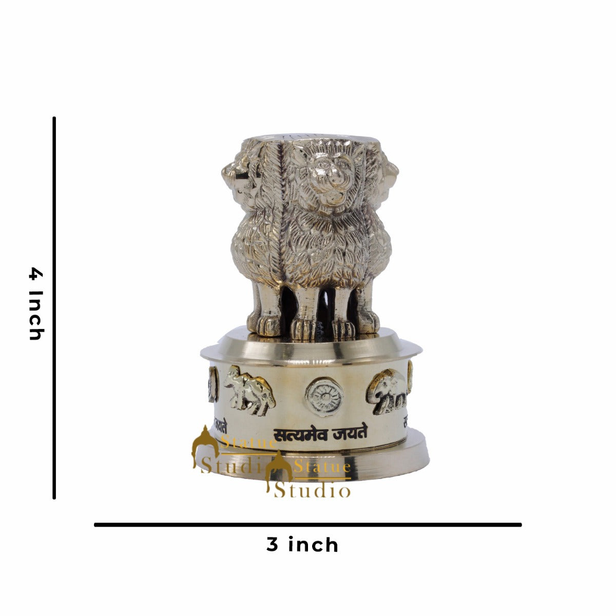 StatueStudio Brass Decorative Ashoka Stambh Emblem India Ashok Chakra Pillar Memento Sculpture Home Office Desk Artwork Showpiece 4" - Image 5