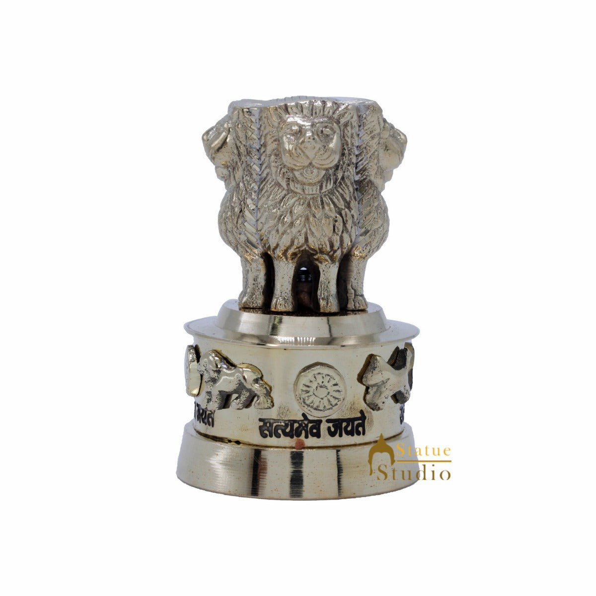 StatueStudio Brass Decorative Ashoka Stambh Emblem India Ashok Chakra Pillar Memento Sculpture Home Office Desk Artwork Showpiece 3" - Image 2