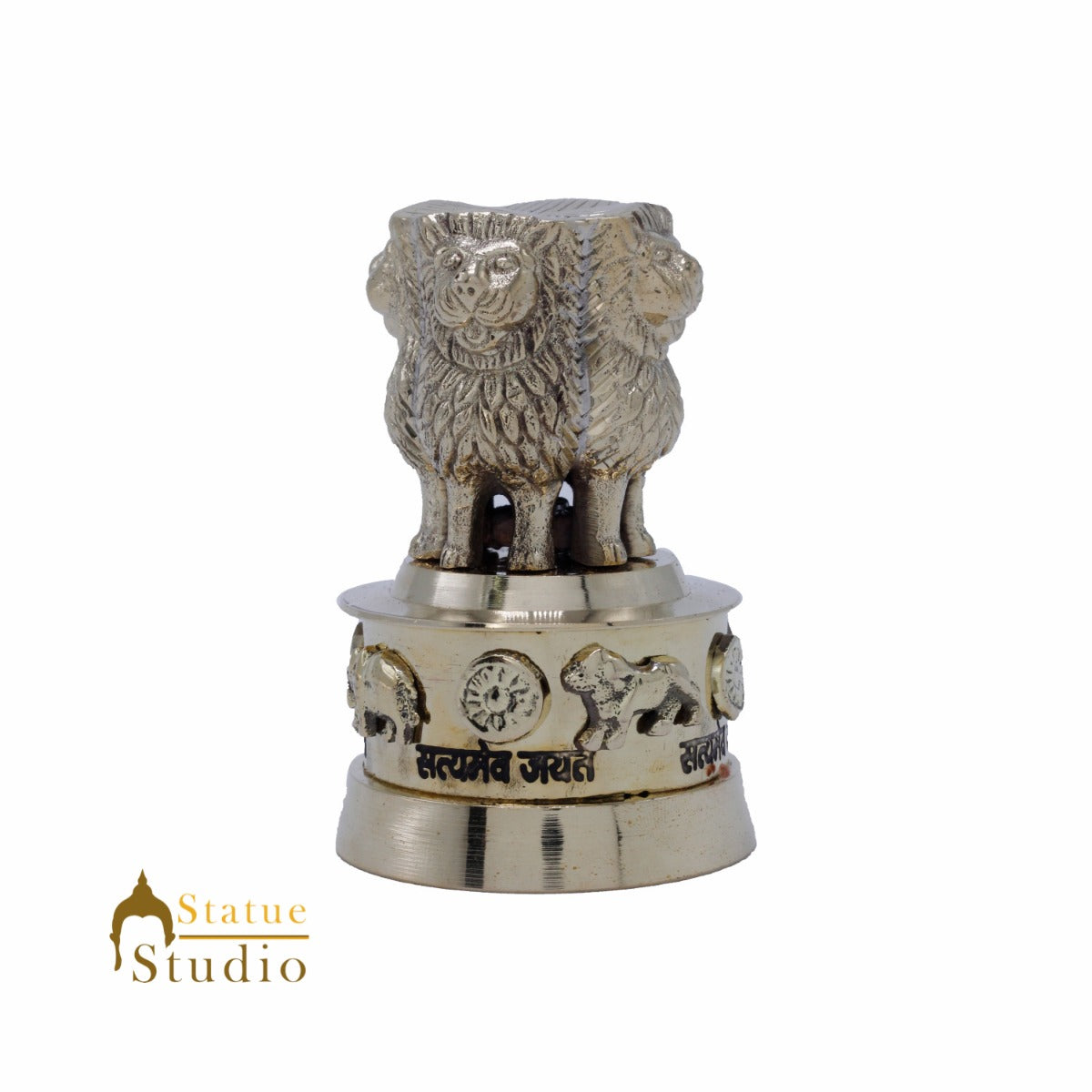 StatueStudio Brass Decorative Ashoka Stambh Emblem India Ashok Chakra Pillar Memento Sculpture Home Office Desk Artwork Showpiece 3" - Image 3