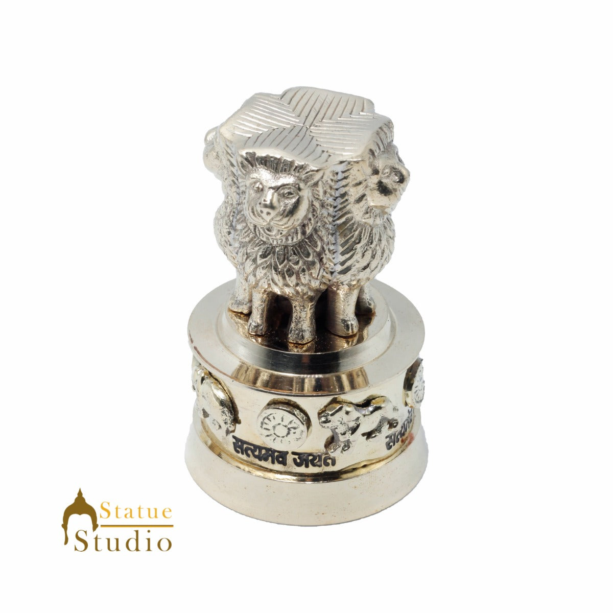 StatueStudio Brass Decorative Ashoka Stambh Emblem India Ashok Chakra Pillar Memento Sculpture Home Office Desk Artwork Showpiece 3"