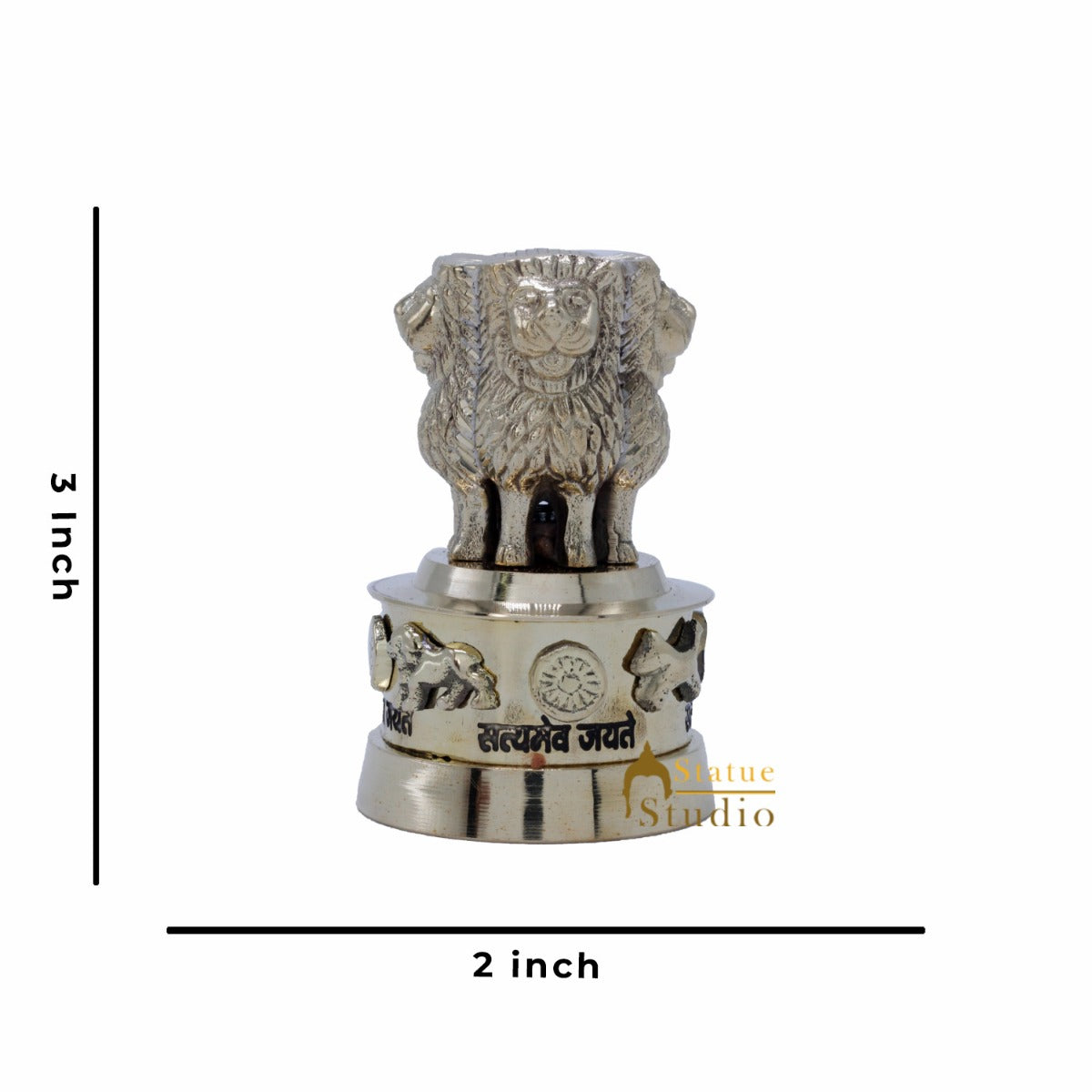 StatueStudio Brass Decorative Ashoka Stambh Emblem India Ashok Chakra Pillar Memento Sculpture Home Office Desk Artwork Showpiece 3"