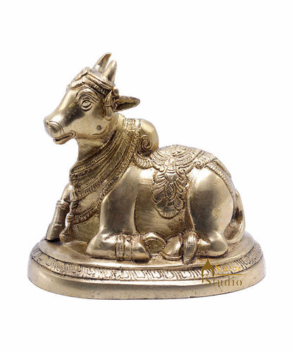Brass Nandi Idol Home Decor Statue Lucky Gift Showpiece 4.6" by vendor-unknown - Spiritual (View 2)