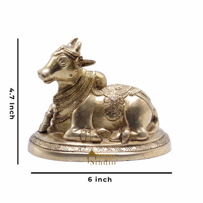 Brass Nandi Idol Home Decor Statue Lucky Gift Showpiece 4.6" by vendor-unknown - Spiritual (View 5)