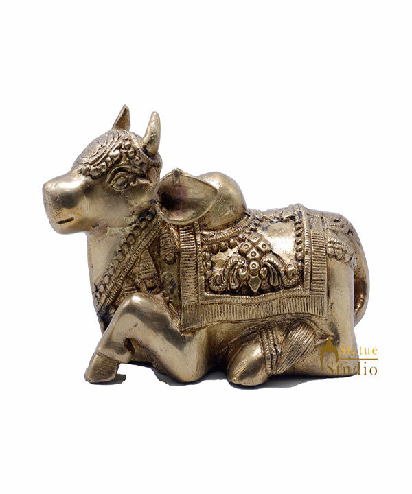 Brass Nandi Murti Home Temple Pooja Decor Idol Gift Showpiece 4" - Image 2