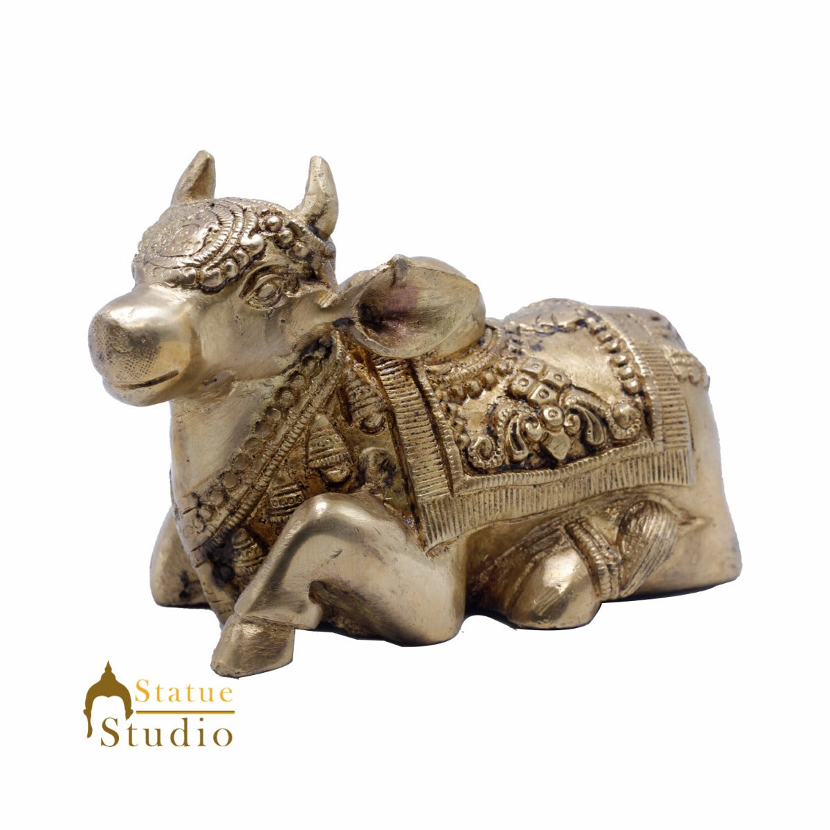 Brass Nandi Murti Home Temple Pooja Decor Idol Gift Showpiece 4" - Image 3