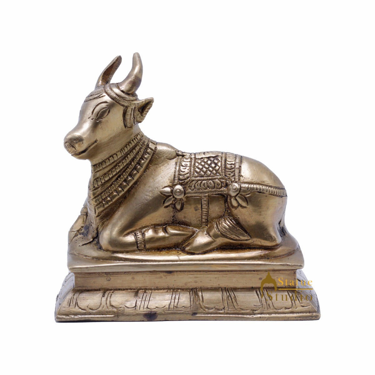 Brass Holy Nandi Idol For Home Temple Pooja Decor Lucky Gift Showpiece 5" - Eco-friendly - Sama Homes