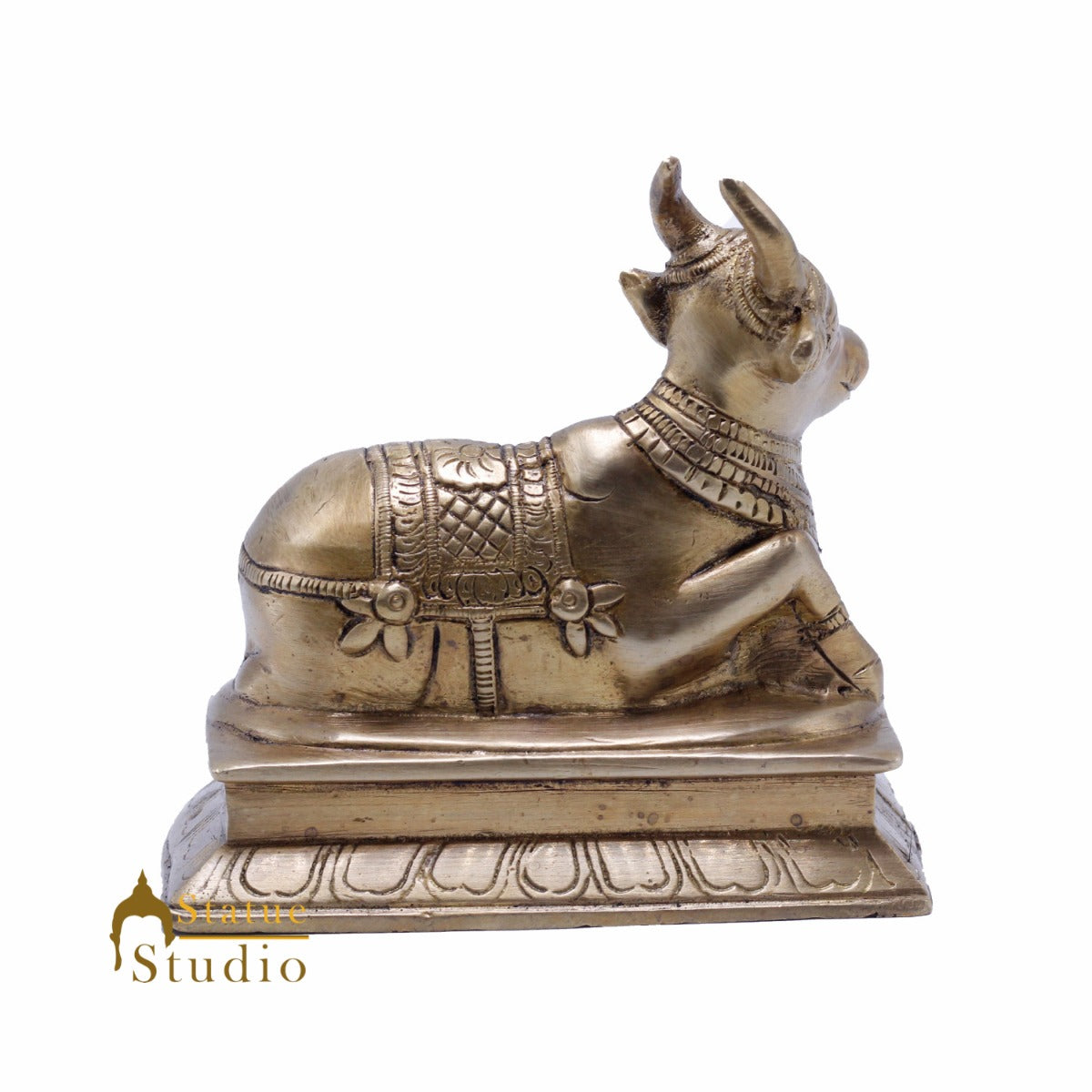 Brass Holy Nandi Idol For Home Temple Pooja Decor Lucky Gift Showpiece 5"