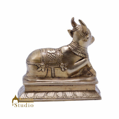 Brass Holy Nandi Idol For Home Temple Pooja Decor Lucky Gift Showpiece 5" by vendor-unknown - Spiritual (View 4)