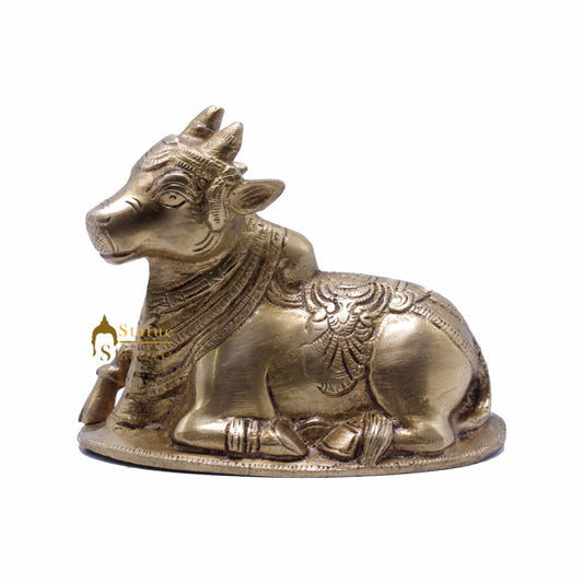 Brass Nandi Statue Home Temple Pooja Decor Lucky Gift Showpiece 4"