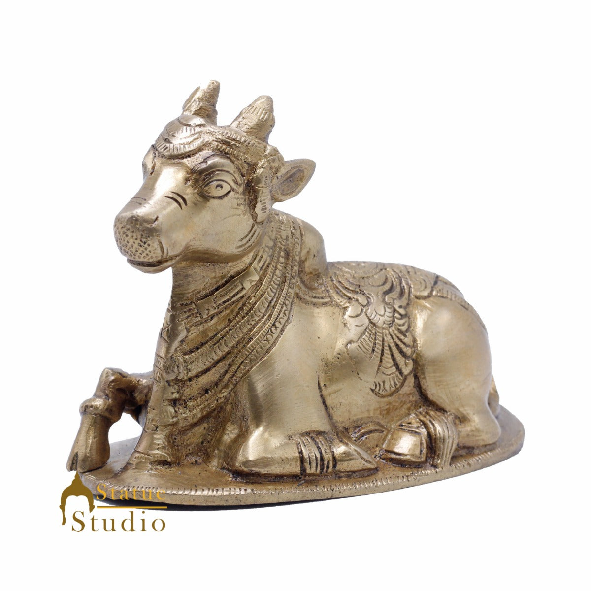 Brass Nandi Statue Home Temple Pooja Decor Lucky Gift Showpiece 4"
