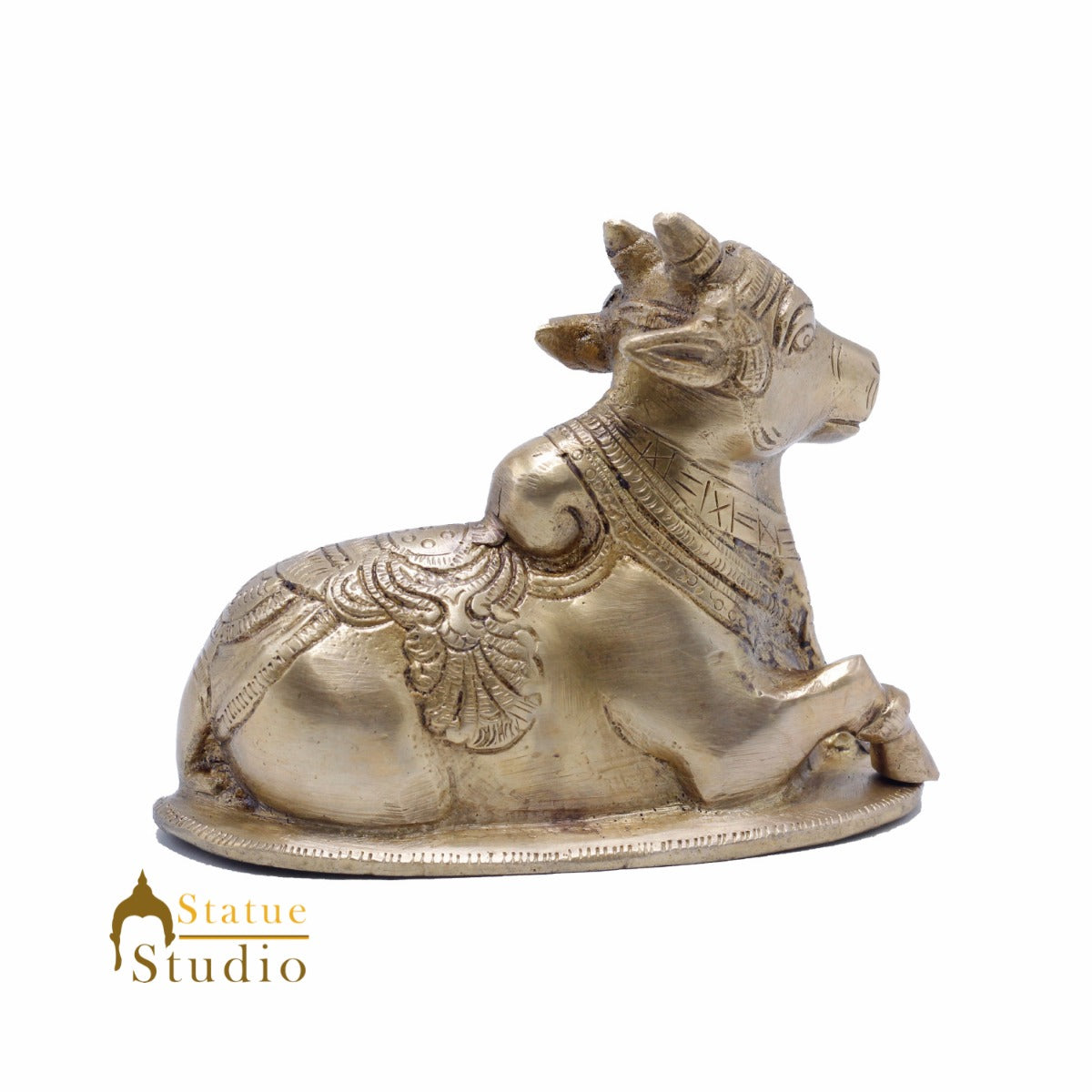 Brass Nandi Statue Home Temple Pooja Decor Lucky Gift Showpiece 4"