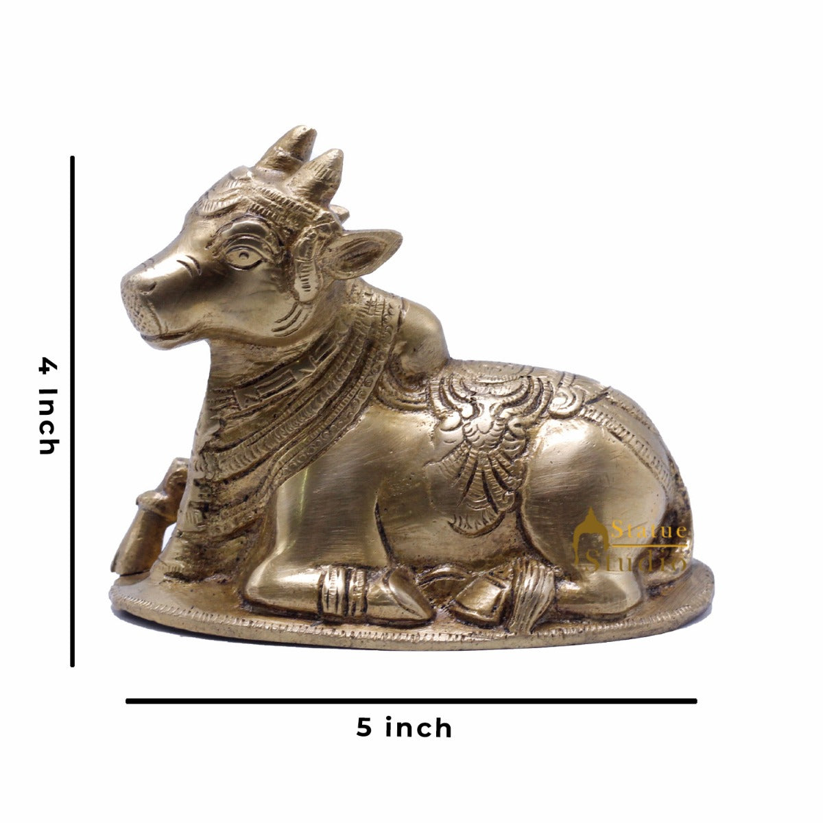 Brass Nandi Statue Home Temple Pooja Decor Lucky Gift Showpiece 4" - Image 5