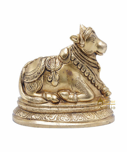 Brass Nandi Murti For Home Temple Pooja Decor Idol Lucky Gift Showpiece 3.5" by vendor-unknown - Spiritual (View 2)