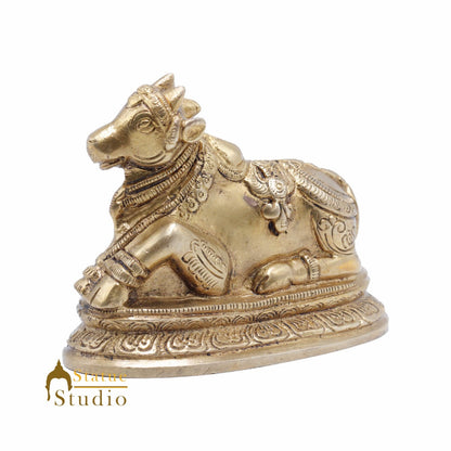 Brass Nandi Murti For Home Temple Pooja Decor Idol Lucky Gift Showpiece 3.5" by vendor-unknown - Spiritual (View 3)