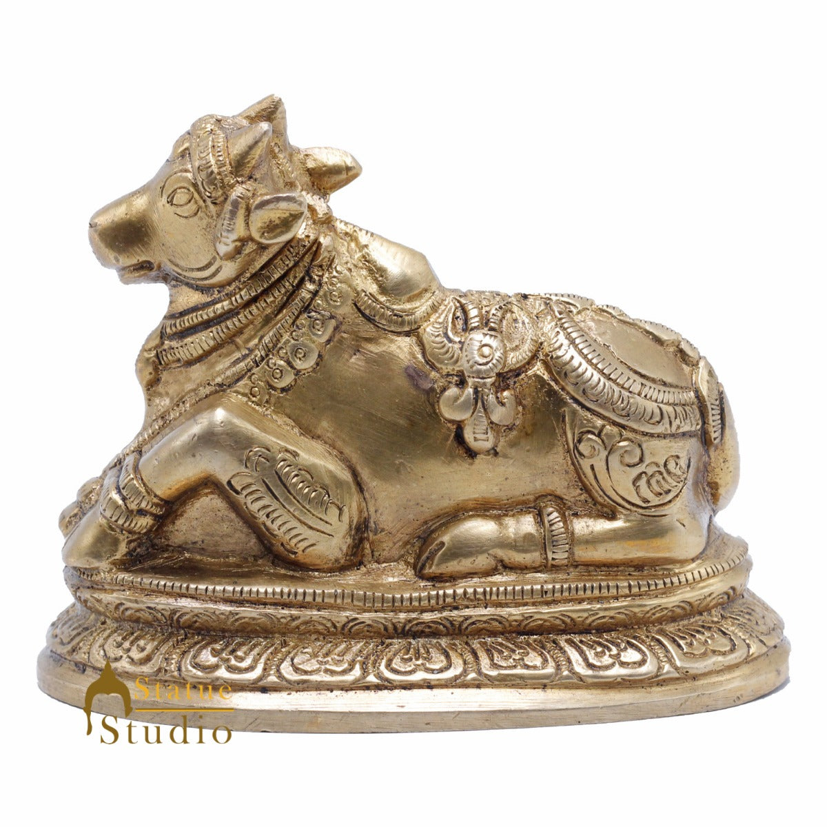 Brass Nandi Murti For Home Temple Pooja Decor Idol Lucky Gift Showpiece 3.5"